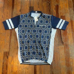 Rsantce Men's L Large Full Zip Blue Geometric Short Sleeve Cycling Pocket Jersey